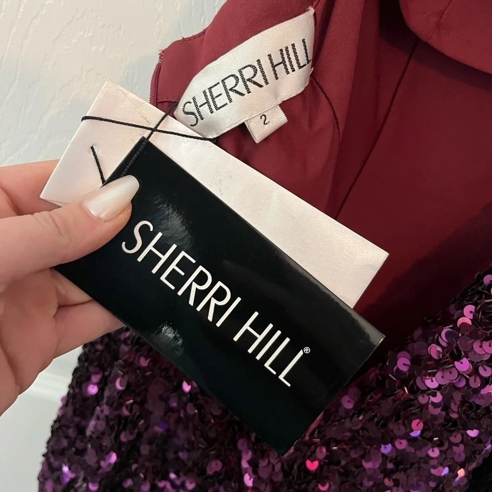 NWT Sherri Hill Purple Sequin Halter Dress Size 2 - Picture 10 of 13